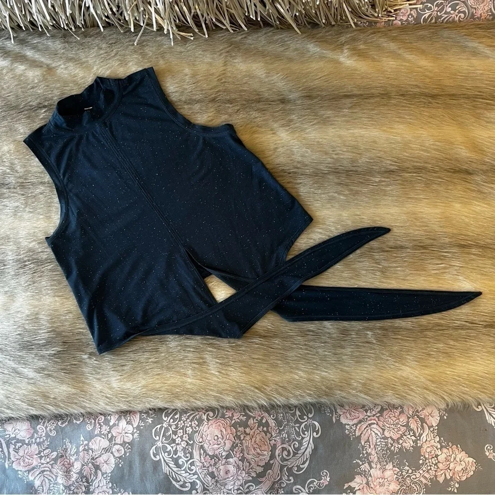 LULULEMON Blue Time to Restore Mock Neck Wrap Around Tie Back Tank Top Bra 4